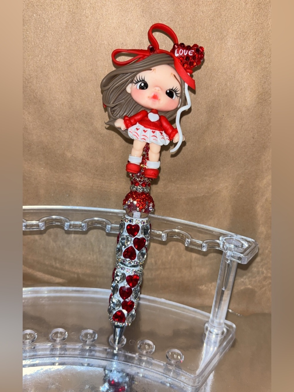 Red Heart Doll Crystal Ballpoint Pen